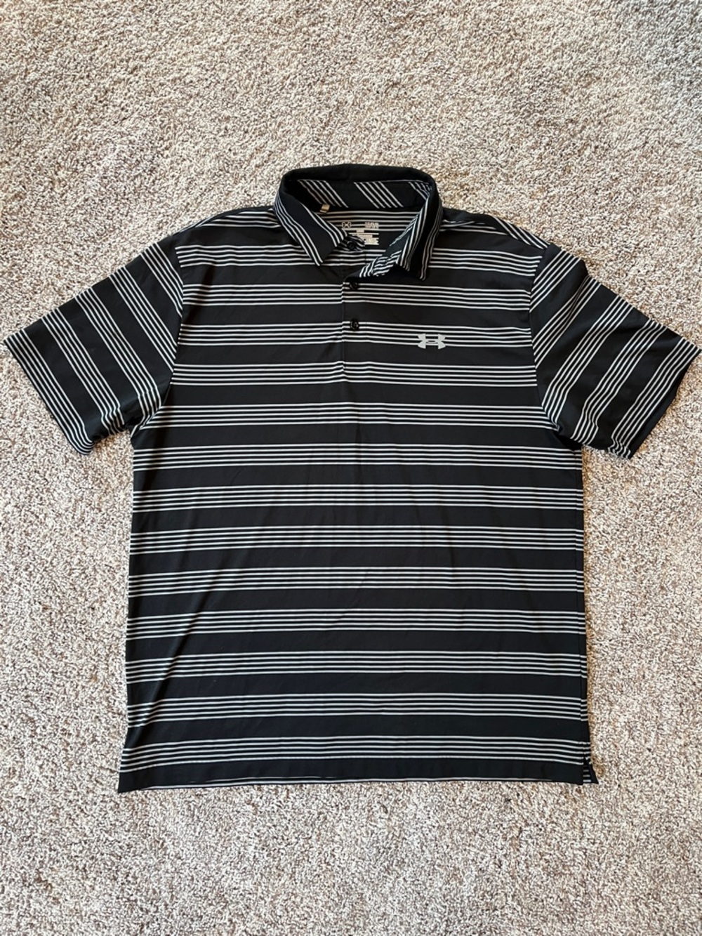 Under Armour Black and White Striped Golf Polo